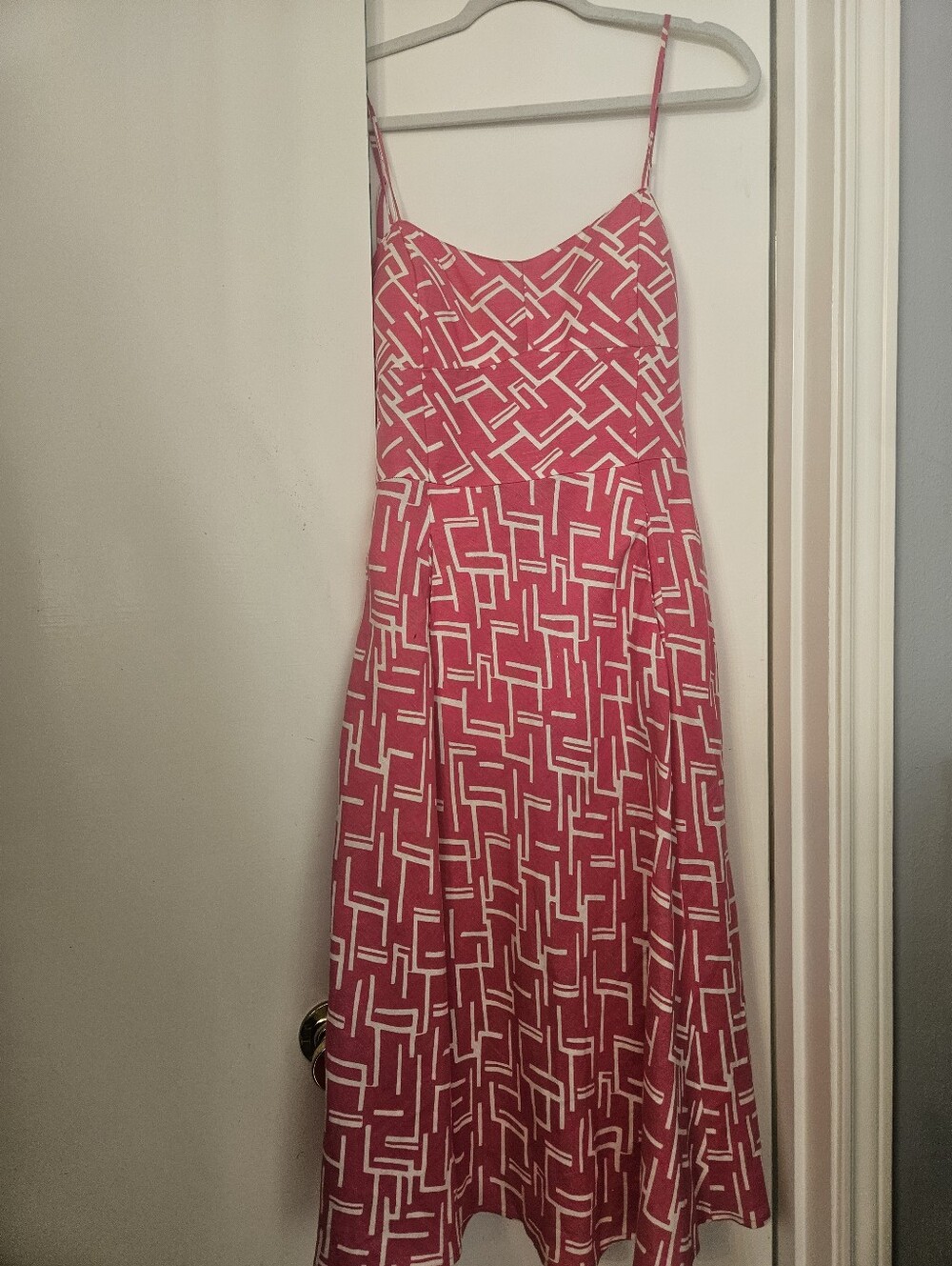 100% Linen Pink Geometric Print Sundress - Women